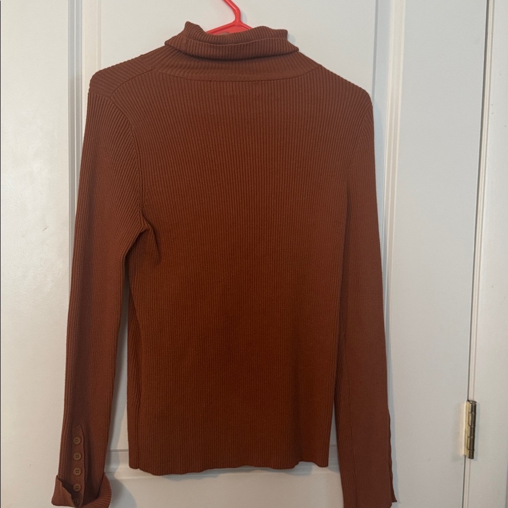 Anthropologie Maeve Button-Sleeve Turtleneck size M pecan brown long sleeve - Picture 6 of 6
